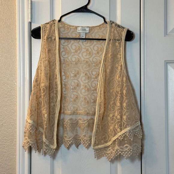 Chico's Tops - Chico's Women's Sleeveless Beige Open Vest Lace And Embroidered Very Sheer L/ XL
